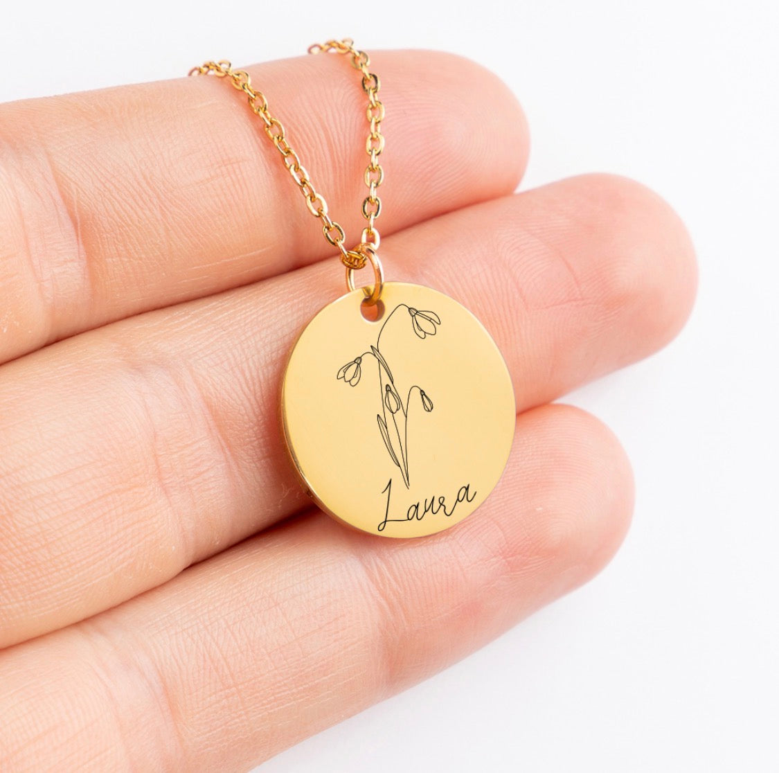 Birthflower + Name Necklace